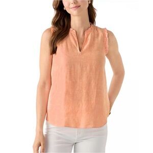 LILLY PULITZER KAVALLA PAPAYA RESORT SLEEVELESS TOP RUFFLE TRIM PEACH WOMEN’S